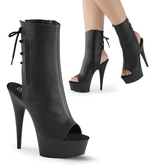 DELIGHT-1018 Pleasers 6 Inch Heel Black Pole Dancer Platform Ankle Boots