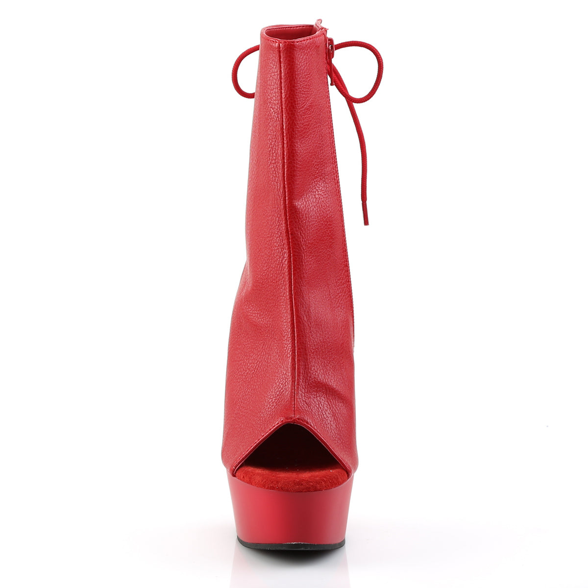 Pleaser DELIGHT-1018 Red Lace-Up Open Toe Platform Ankle Boots - 6 Inch Heels
