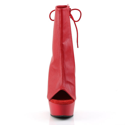 Pleaser DELIGHT-1018 Red Lace-Up Open Toe Platform Ankle Boots - 6 Inch Heels