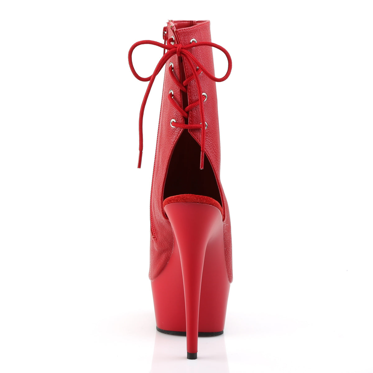 Pleaser DELIGHT-1018 Red Lace-Up Open Toe Platform Ankle Boots - 6 Inch Heels