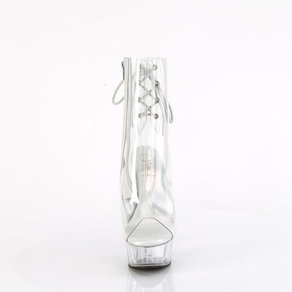 Pleaser DELIGHT-1018C Clear Lace-Up Open Toe Platform Ankle Boots - 6 Inch Heels