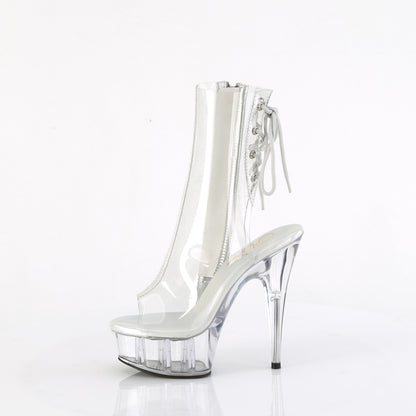 Pleaser DELIGHT-1018C Clear Lace-Up Open Toe Platform Ankle Boots - 6 Inch Heels