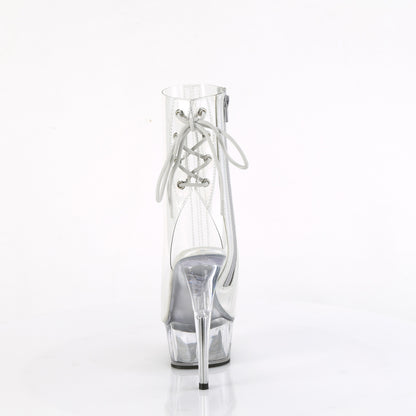 Pleaser DELIGHT-1018C Clear Lace-Up Open Toe Platform Ankle Boots - 6 Inch Heels