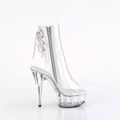 Pleaser DELIGHT-1018C Clear Lace-Up Open Toe Platform Ankle Boots - 6 Inch Heels