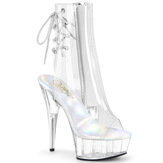 Pleaser DELIGHT-1018C Clear Lace-Up Open Toe Platform Ankle Boots - 6 Inch Heels