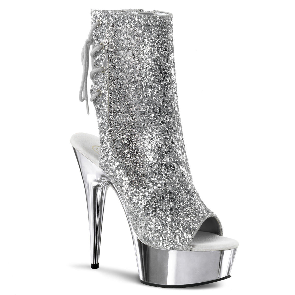 DELIGHT-1018G Pleaser Silver Glitter 6 Inch Glamour Models Ankle Boots Silver Glitter Silver Chrome