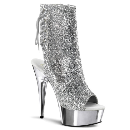DELIGHT-1018G Pleaser Silver Glitter 6 Inch Glamour Models Ankle Boots Silver Glitter Silver Chrome