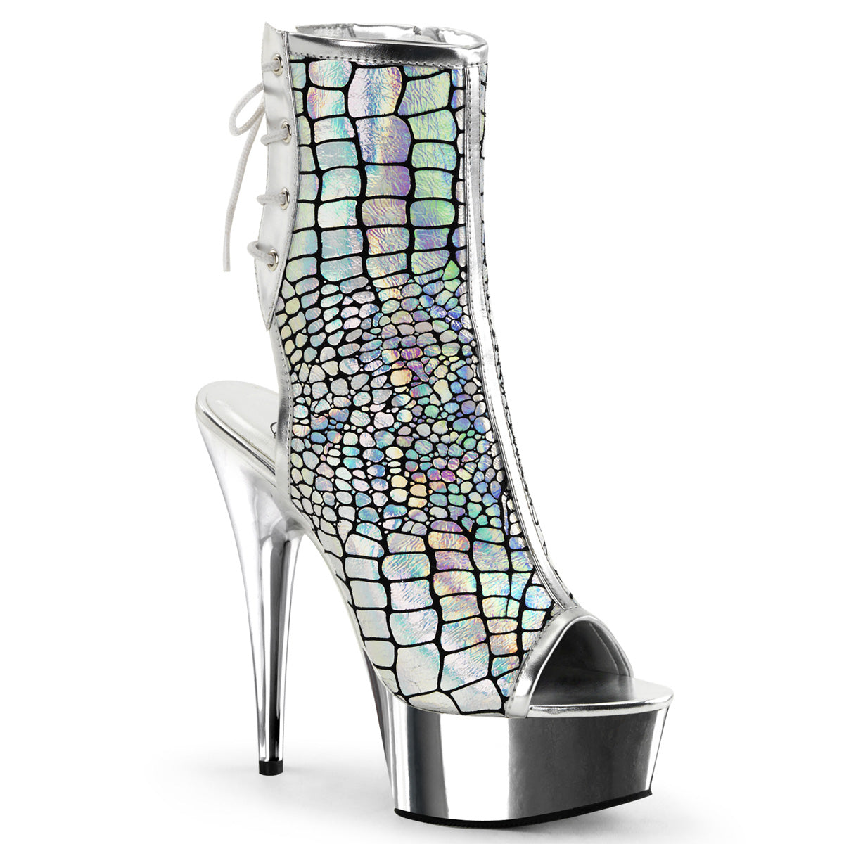 DELIGHT-1018HG Pleaser Silver Holo 6 Inch High Impact Ankle Boots