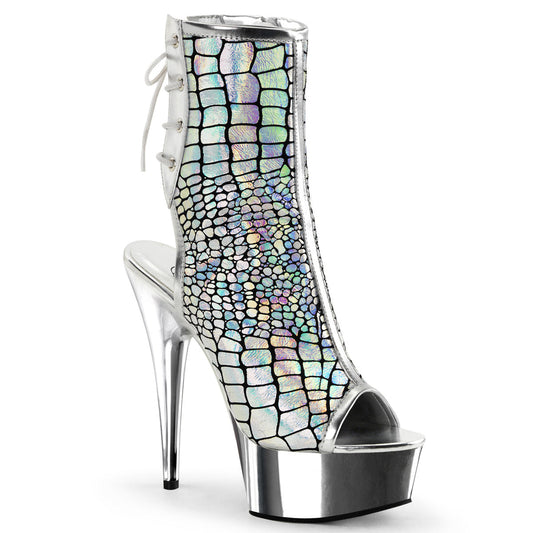 DELIGHT-1018HG Pleaser Silver Holo 6 Inch High Impact Ankle Boots