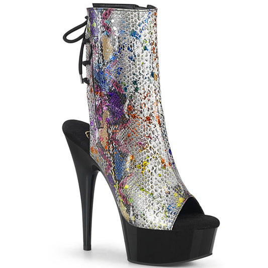 DELIGHT-1018SP Pleaser Multi 6 Inch Pole Dancer Ankle Boots Multi-Color Snake Print Black