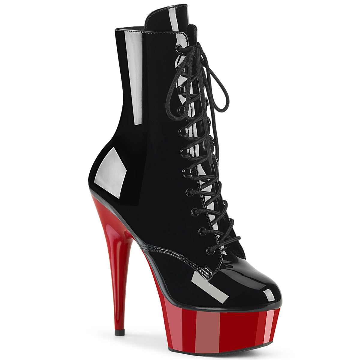 DELIGHT-1020 Pleaser Black Red 6 Inch High Impact Ankle Boots Blk Pat Red