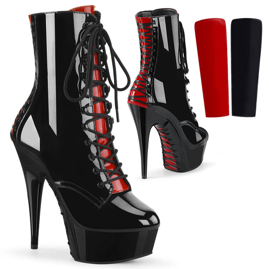 Pleaser DELIGHT-1020FH Black Lace-Up Platform Ankle Boots - 6 Inch Heels