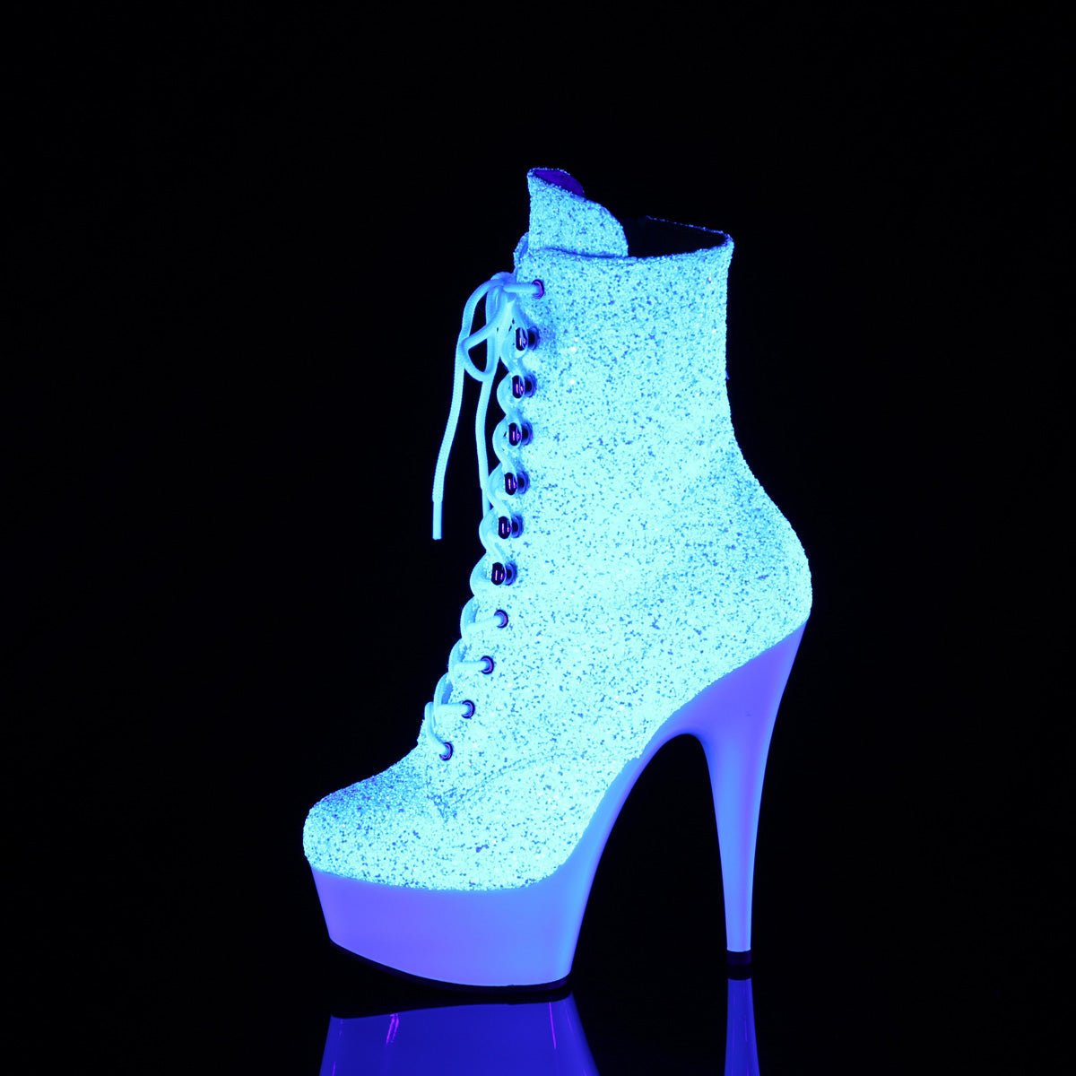 DELIGHT-1020LG Pleaser Neon White 6 Inch High Impact Ankle Boots