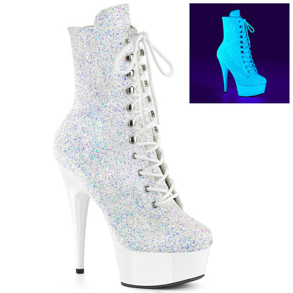 DELIGHT-1020LG Pleaser Neon White 6 Inch High Impact Ankle Boots Neon Wht Multi Glitter Neon Wht