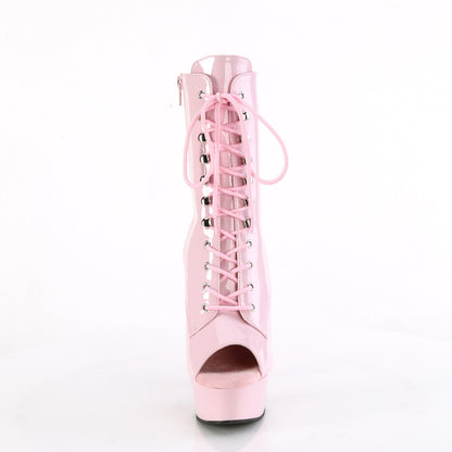 Pleaser DELIGHT-1021 Baby Pink Lace-Up Peep Toe Platform Ankle Boots - 6 Inch Heels