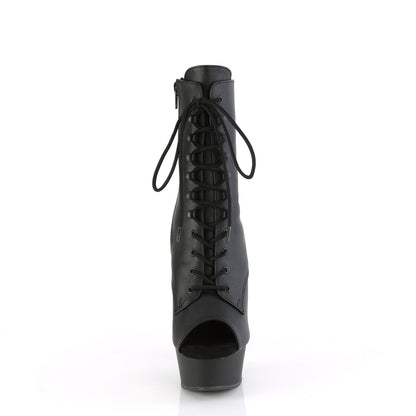 Pleaser DELIGHT-1021 Black / Black Matte Lace-Up Peep Toe Platform Ankle Boots - 6 Inch Heels