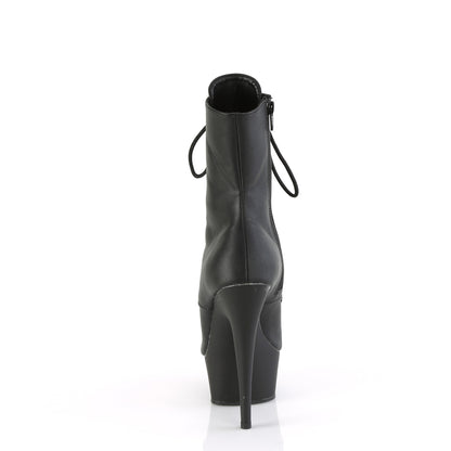 Pleaser DELIGHT-1021 Black / Black Matte Lace-Up Peep Toe Platform Ankle Boots - 6 Inch Heels