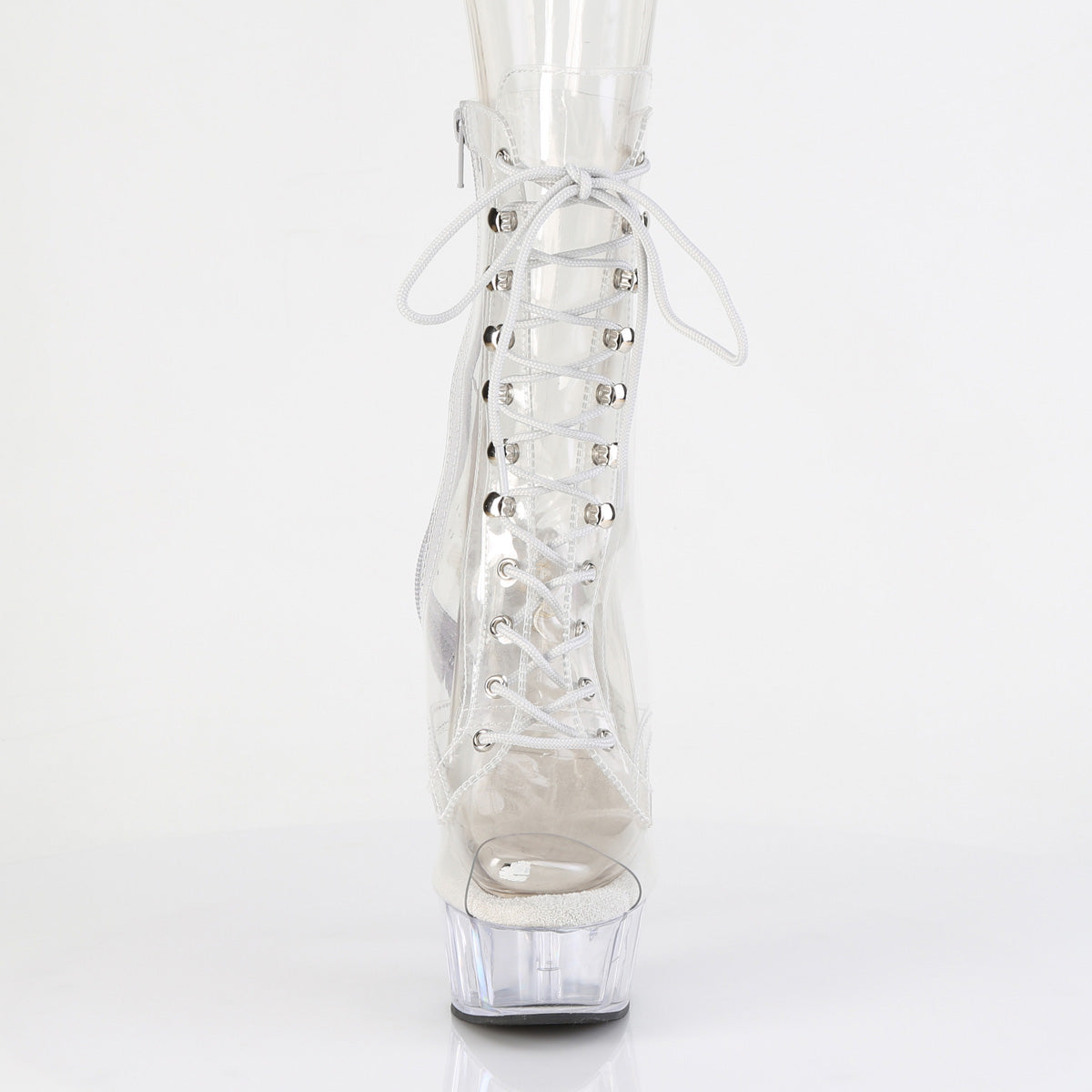 Pleaser DELIGHT-1021C Clear Lace-Up Peep Toe Platform Ankle Boots - 6 Inch Heels