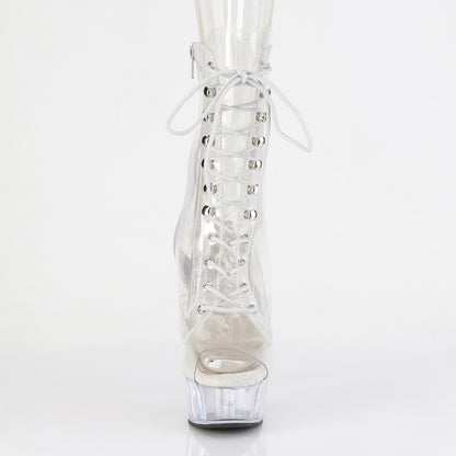 Pleaser DELIGHT-1021C Clear Lace-Up Peep Toe Platform Ankle Boots - 6 Inch Heels