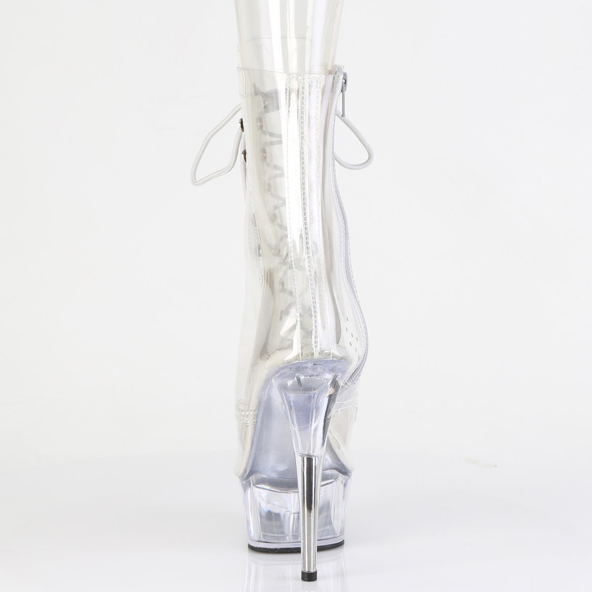 Pleaser DELIGHT-1021C Clear Lace-Up Peep Toe Platform Ankle Boots - 6 Inch Heels