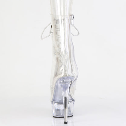 Pleaser DELIGHT-1021C Clear Lace-Up Peep Toe Platform Ankle Boots - 6 Inch Heels