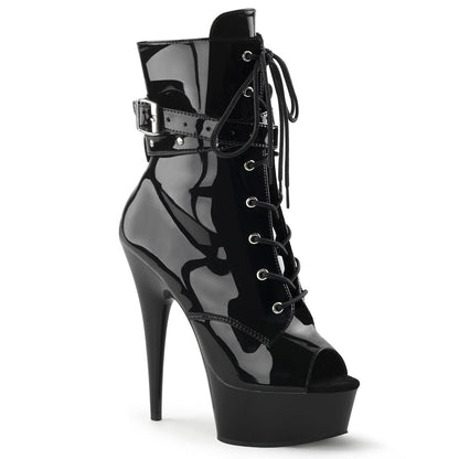 DELIGHT-1033 Pleaser Black 6 Inch High Impact Ankle Boots Blk Pat Blk