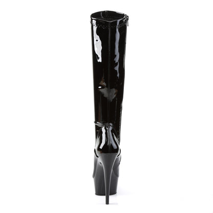 Pleaser DELIGHT-2000 Black Platform Knee High Boots - 6 Inch Heels