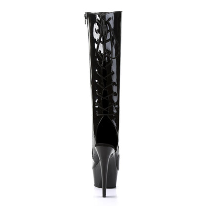 Pleaser DELIGHT-2018 Black Lace-Up Open Toe Platform Knee High Boots - 6 Inch Heels