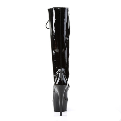 Pleaser DELIGHT-2023 Black Platform Knee High Boots - 6 Inch Heels