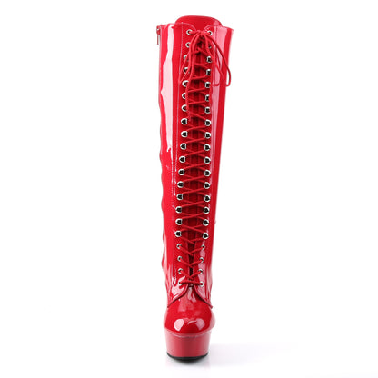 Pleaser DELIGHT-2023 Red Platform Knee High Boots - 6 Inch Heels