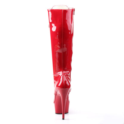 Pleaser DELIGHT-2023 Red Platform Knee High Boots - 6 Inch Heels