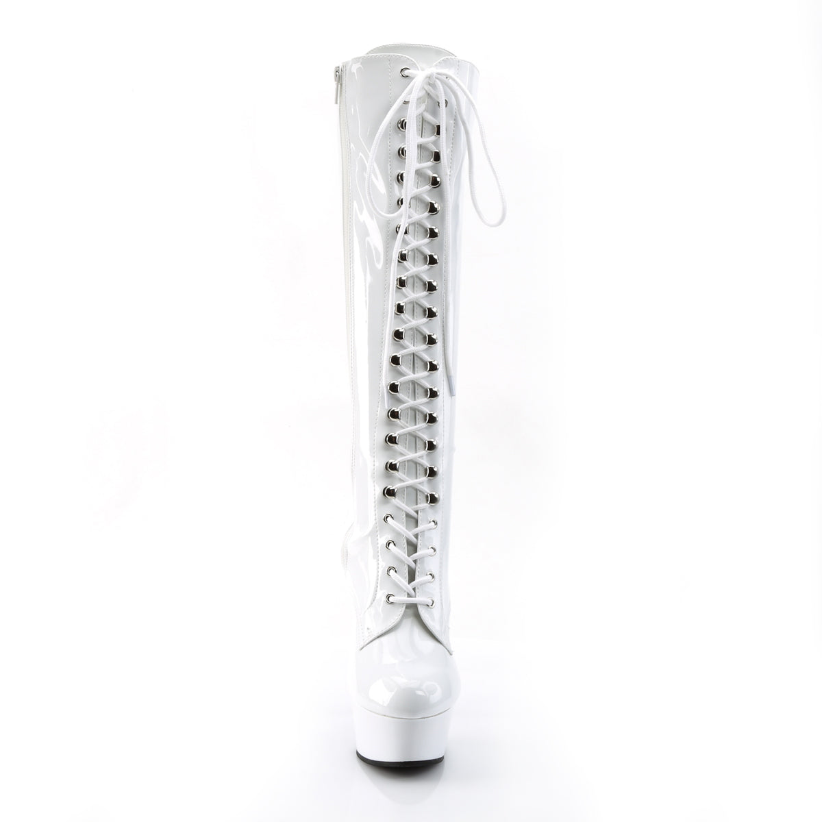 Pleaser DELIGHT-2023 White Platform Knee High Boots - 6 Inch Heels