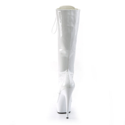 Pleaser DELIGHT-2023 White Platform Knee High Boots - 6 Inch Heels