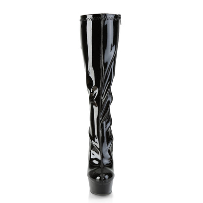Pleaser DELIGHT-2029 Black Lace-Up Platform Knee High Boots - 6 Inch Heels