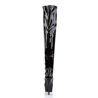 Pleaser DELIGHT-3000 Black Platform Thigh High Boots - 6 Inch Heels
