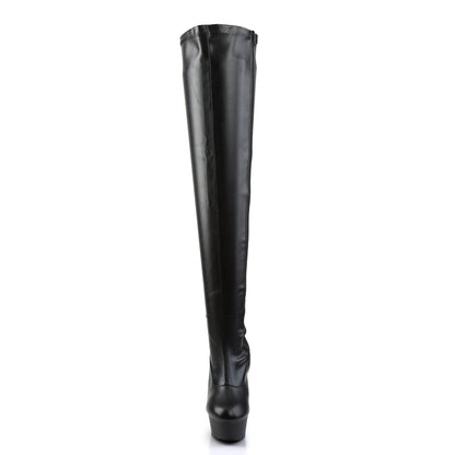 Pleaser DELIGHT-3000 Black / Black Matte Platform Thigh High Boots - 6 Inch Heels