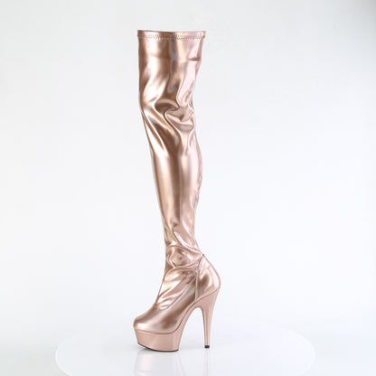 Pleaser DELIGHT-3000HWR Rose Gold Holographic Platform Thigh High Boots - 6 Inch Heels