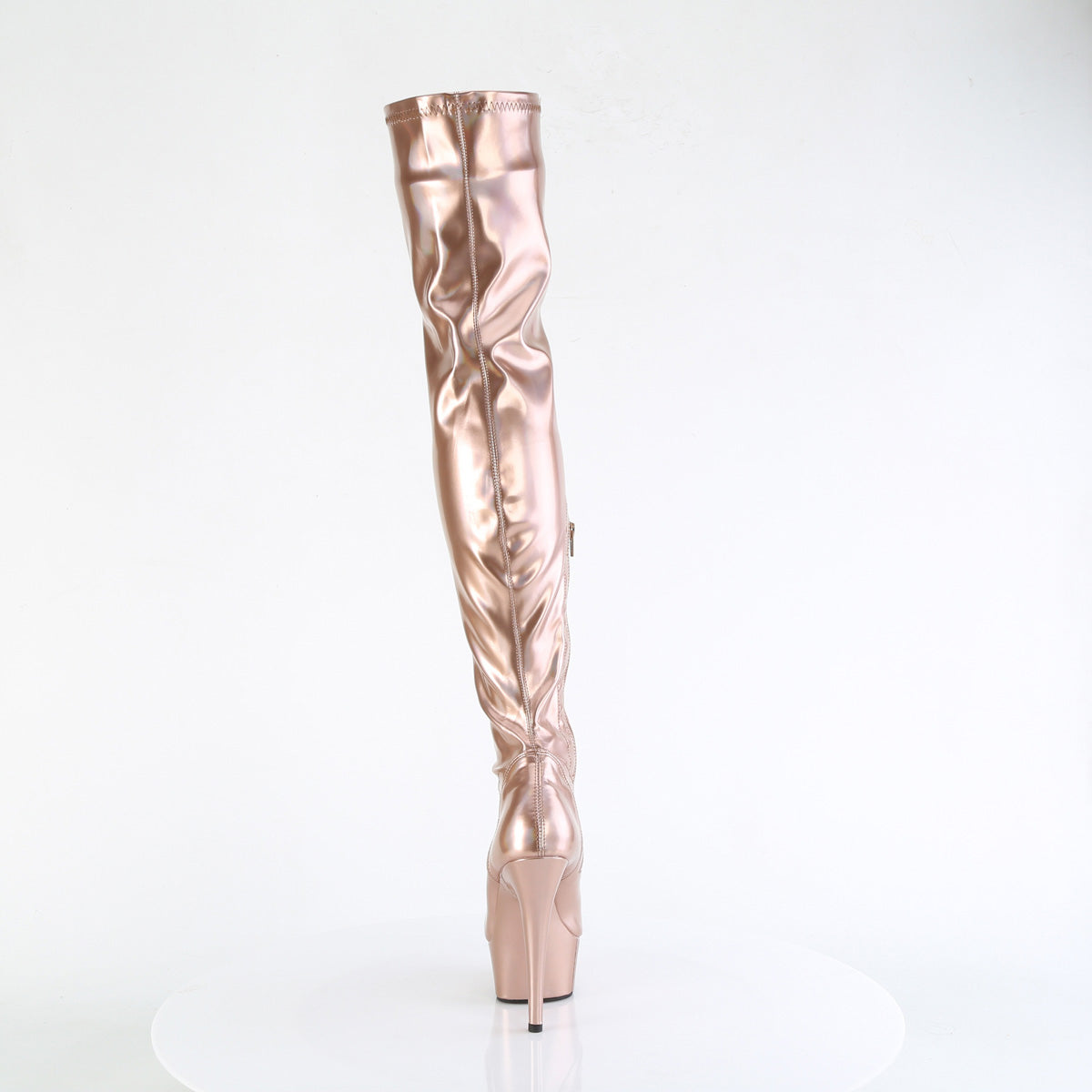 Pleaser DELIGHT-3000HWR Rose Gold Holographic Platform Thigh High Boots - 6 Inch Heels
