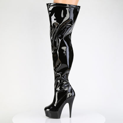Pleaser DELIGHT-3000WCF Black Platform Thigh High Boots - 6 Inch Heels