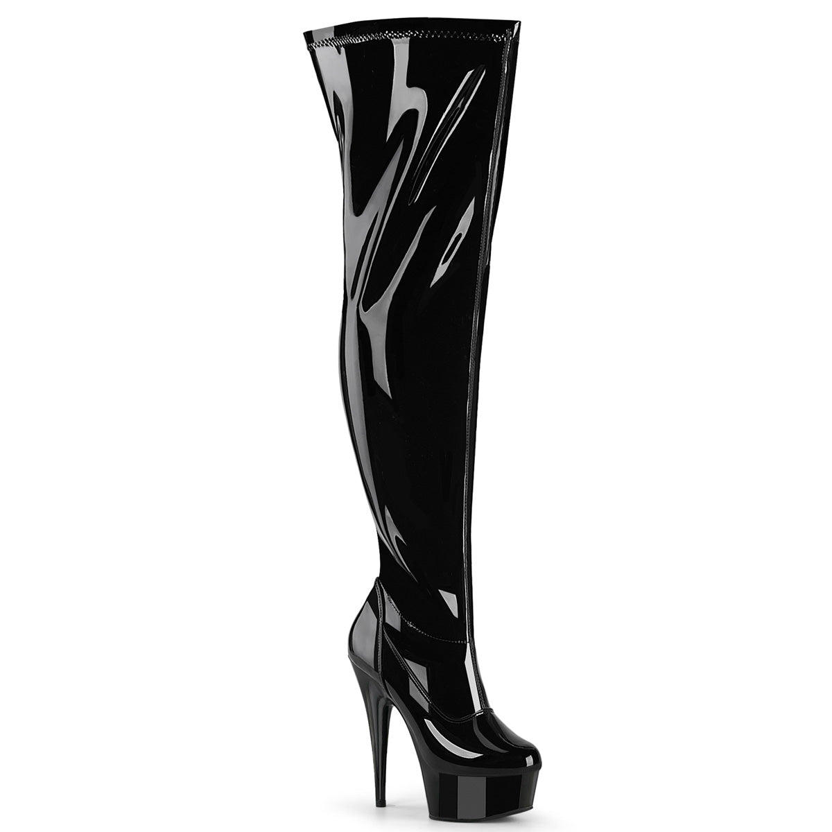 DELIGHT-3000WCF Pleaser Black Patent 6 Inch Exotic Dance Thigh Boots