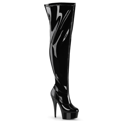 DELIGHT-3000WCF Pleaser Black Patent 6 Inch Exotic Dance Thigh Boots