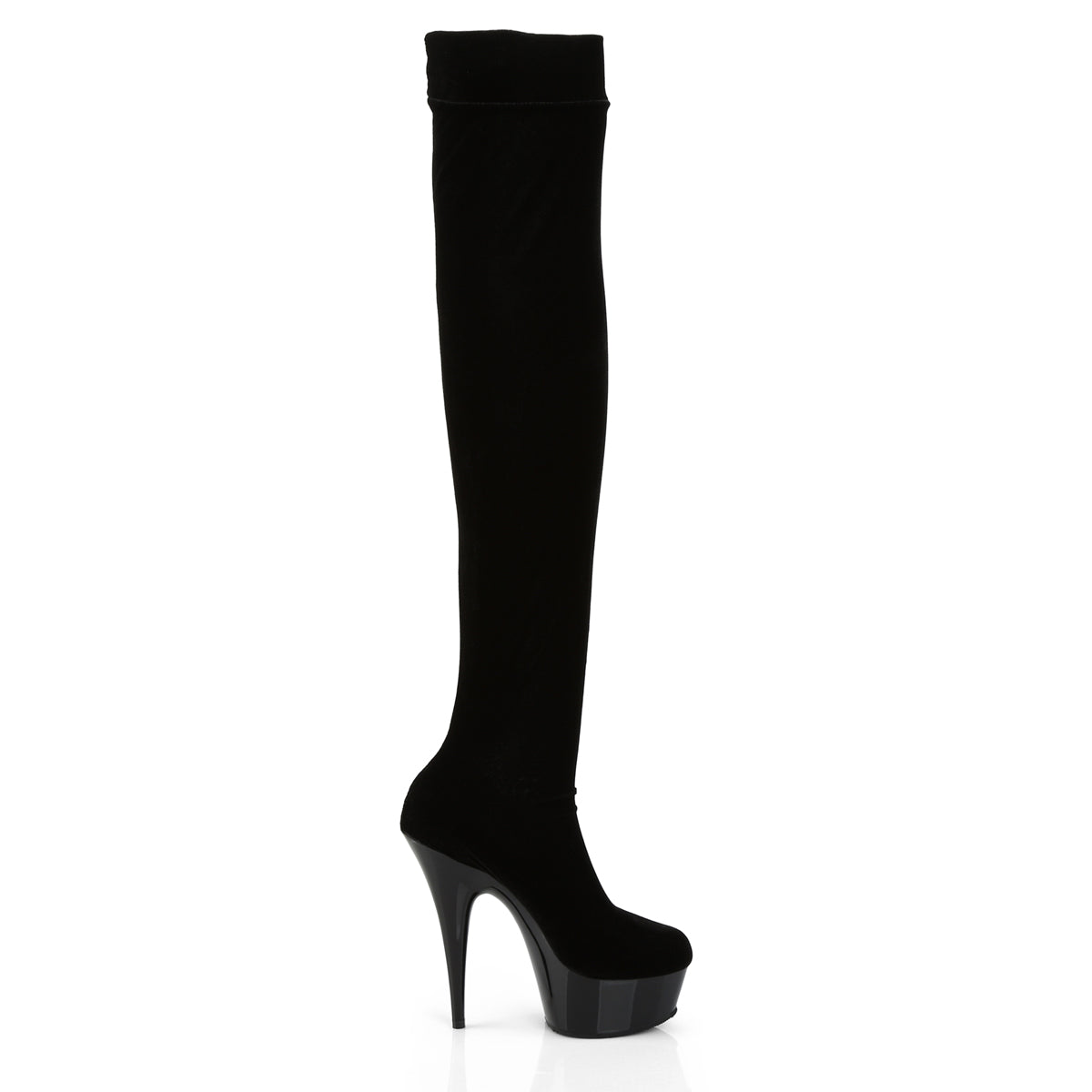 Pleaser DELIGHT-3002 Black Platform Thigh High Boots - 6 Inch Heels