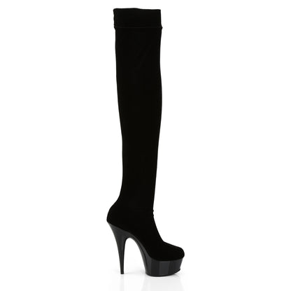 Pleaser DELIGHT-3002 Black Platform Thigh High Boots - 6 Inch Heels