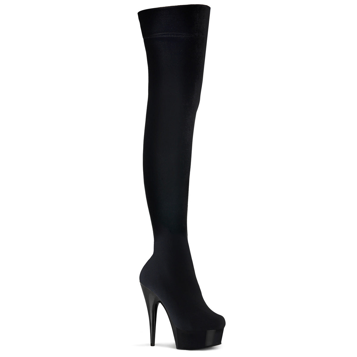 Pleaser DELIGHT-3002 Black Platform Thigh High Boots - 6 Inch Heels