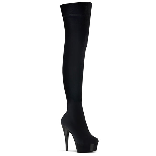 DELIGHT-3002 Pleaser Black Velvet 6 Inch Strippers Thigh High