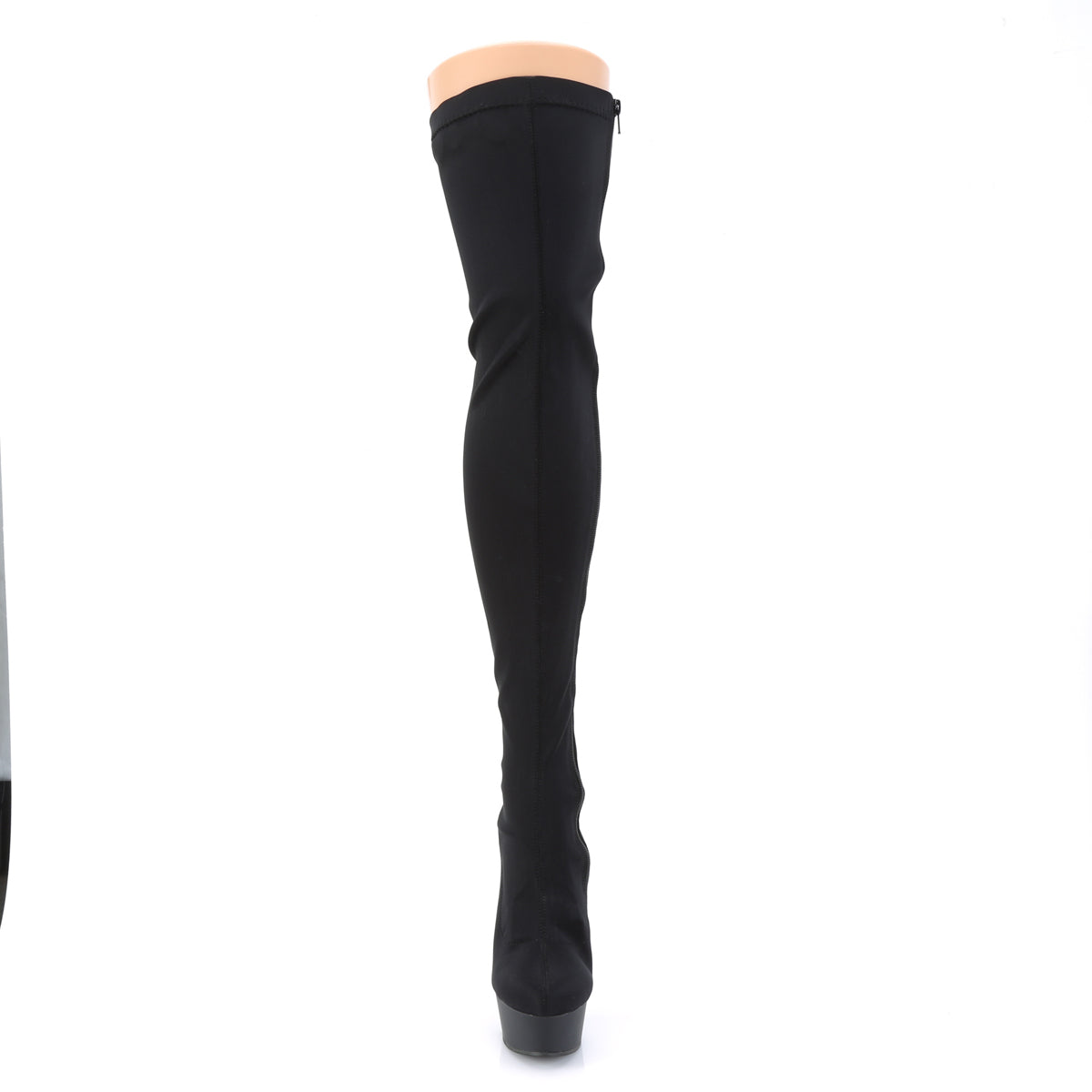 Pleaser DELIGHT-3003 Black Lycra / Black Matte Lace-Up Platform Thigh High Boots - 6 Inch Heels