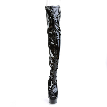 Pleaser DELIGHT-3011 Black Peep Toe Platform Thigh High Boots - 6 Inch Heels