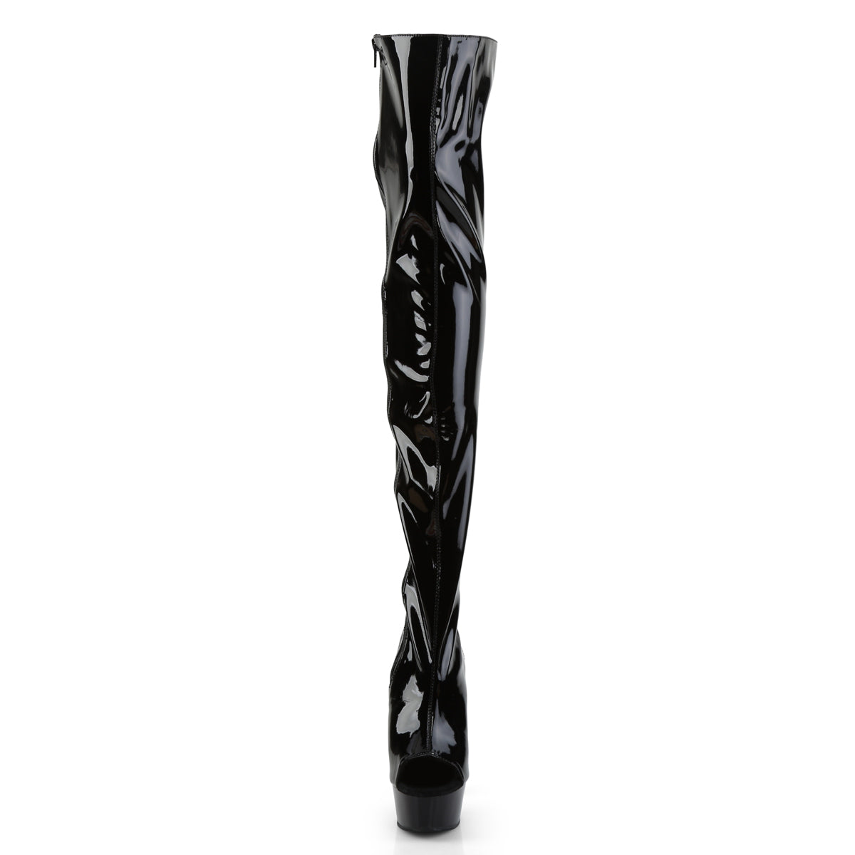 DELIGHT-3017 Pleaser Black Patent 6 Inch High Impact Thigh High Boots