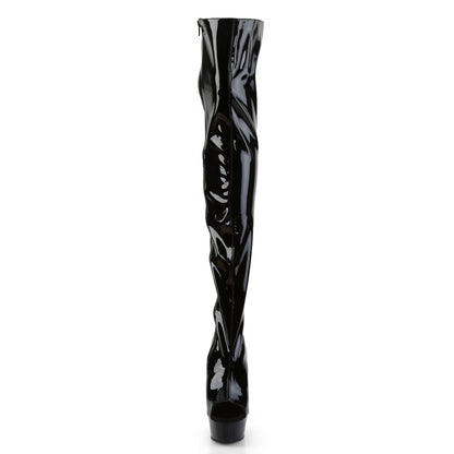 Pleaser DELIGHT-3017 Black Lace-Up Open Toe Platform Thigh High Boots - 6 Inch Heels