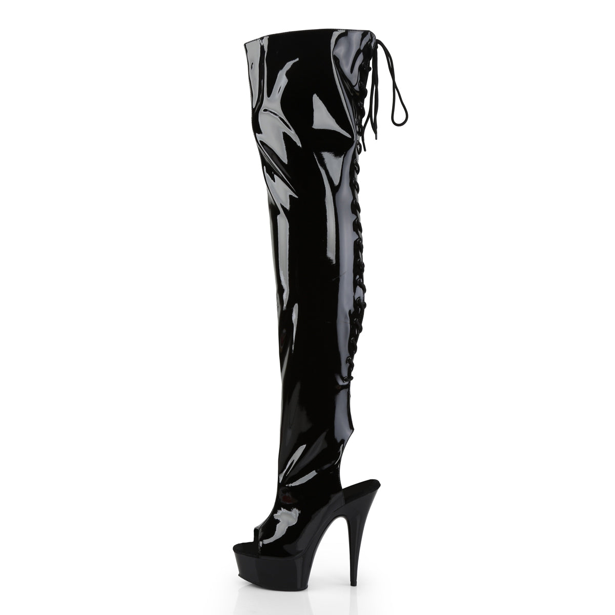 DELIGHT-3017 Pleaser Black Patent 6 Inch High Impact Thigh High Boots